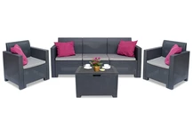 "Bica" antracito spalvos technorattan baldų komplektas su "Nebraska" 3 vietų sofa su komoda