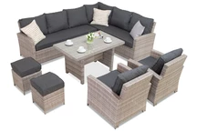 Komplektas iš technoratano Parma Comida 7 su pufais pilkos spalvos Garden Point