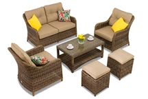 Komplektas iš technoratano Toledo Coffee 4 su pufais rudos spalvos Garden Point