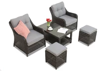 Komplektas iš technoratano Toledo Terrace su pufais antracito spalvos Garden Point