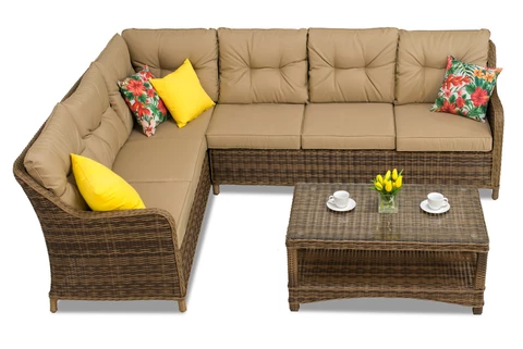 Sodo kampinė sofa su staliuku Toledo Corner rudos spalvos Garden Point