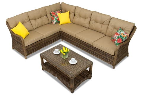 Sodo kampinė sofa su staliuku Toledo Corner rudos spalvos Garden Point