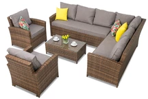 Sodo komplektas su kampine sofa Parma Corner 7 Garden Point rudos spalvos