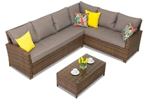 Sodo komplektas su kampine sofa Parma Corner Garden Point rudas