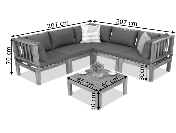 Wymiary produktu Brunei Corner 5 Garden Point akacijų sodo baldai - 207x207x70