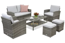 Sodo baldai Monaco Coffee 4 + 2 pufai Garden Point pilkos spalvos