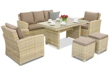 Sodo baldai iš technoratano Bristol Apetito 5 + 2 pufai Garden Point smėlio spalvos