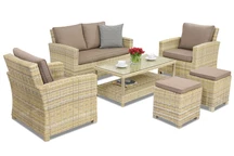 Sodo baldai iš technoratano Bristol Coffee 4 + 2 pufai Garden Point beige
