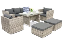 Sodo baldai iš technoratano Roma Apetito 5 + 2 pufai Garden Point pilkos spalvos