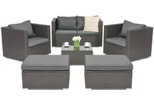 Sodo baldai iš technoratano Roma Coffee 4 + 2 pufai Garden Point antracito spalvos