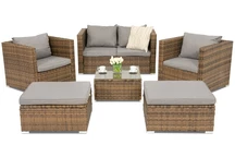 Sodo baldai iš technoratano Roma Coffee 4 + 2 pufai Garden Point rudos spalvos