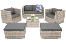 Sodo baldai iš technoratano Roma Coffee 4 + 2 pufai Roma Coffee 4 Garden Point pilkos spalvos