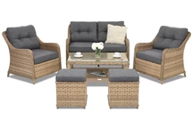 Sodo baldai iš technoratano Toledo Coffee 4 su 2 pufais cappuccino Garden Point