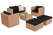 Medaus spalvos Garden Point sintetinio ratano lauko baldų komplektas Roma Apetito 4 + 2 pufai