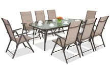 Plieniniai valgomojo baldai Modena/Rosario 8 asmenims su dideliu 200 cm stalu Garden Point rudos spalvos