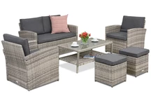 Sodo baldai Monaco Coffee 4 + 2 pufai Garden Point šviesiai pilki