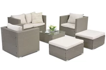 Sodo baldai iš technoratano Roma Coffee 4 + 2 pufai Garden Point šviesiai pilki