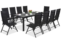 Aliuminiai polywood lauko baldai su dideliu stalu Verona 10 asmenis Garden Point juodos spalvos