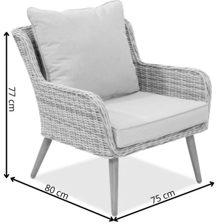 Wymiary produktu Garden Point pilkos spalvos sintetinio ratano fotelis Bilbao – 2 vnt. komplektas - 0x0x0
