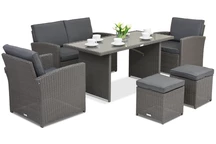 Lauko baldai Monaco Apetito 4 + 2 pufai Garden Point antracito spalvos