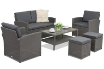 Lauko baldai Monaco Coffee 4 + 2 pufai Garden Point antracito spalvos