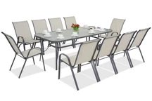 Plieniniai lauko baldai Modena 10 asmenims su dideliu stalu Garden Point šviesiai pilkos spalvos