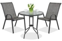 Plieniniai lauko baldai Modena 2 asmenims su dideliu stalu Garden Point pilkos spalvos