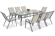 Plieniniai lauko baldai Modena 8 asmenims su dideliu stalu Garden Point šviesiai pilkos spalvos