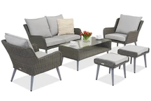 Sodo baldai Bilbao Coffee 4 + 2 pufai Garden Point pilkos spalvos