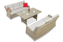 &quot;Toledo Apetito&quot; technorattano komplektas su dideliu stalu 6 asmenims, smėlio spalvos Garden Point