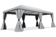 Smėlio spalvos Garden Point lauko paviljonas su užuolaidomis Valencia 3x6 m