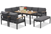 &quot;Zakintos Comida 7&quot; kampinis sėdimųjų baldų komplektas su suolu antracito spalvos Garden Point