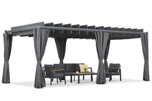 Antracito spalvos Malaga 3x6 m terasos pavėsinė su &quot;Garden Point&quot; užuolaidomis