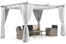 Baltos spalvos &quot;La Palma&quot; 3x4 m terasos pavėsinė su &quot;Garden Point&quot; užuolaidomis