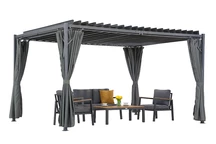 Antracito spalvos &quot;Tasos&quot; 3x4 m terasos pavėsinė su &quot;Garden Point&quot; užuolaidomis