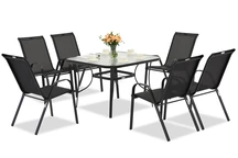 &quot;Modena&quot; juodi sodo stalo baldai 6 asmenims su &quot;Garden Point&quot; kvadratiniu stalu