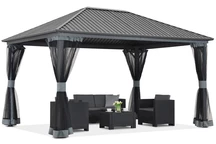 Sardinijos 3x4 metalinė pavėsinė su užuolaidomis ir tinkleliu nuo uodų Garden Point beige