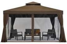 Sodo paviljonas su tinkleliu nuo uodų ir užuolaidomis Valencia 4x4 m rudos spalvos Garden Point