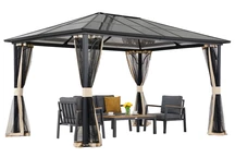 Moderni sodo pavėsinė Santiago 3x3,6 m su tinkleliu nuo uodų Garden Point beige