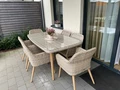 Išskirtinis Garden Point smėlio spalvos sintetinio ratano valgomojo komplektas Cordoba stalu 6 asmenims